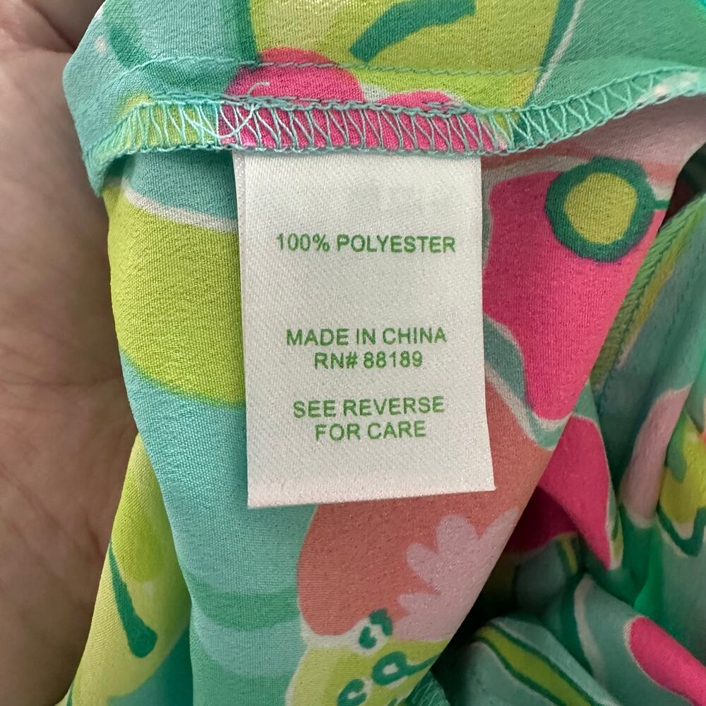Lilly Pulitzer (M) Turquoise Hibiscus Floral Print Wide Leg Lightweight Pant - Picture 7 of 8